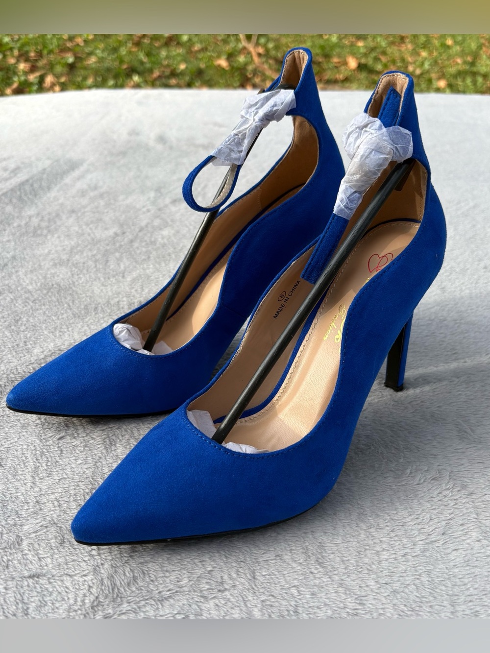 DBDK Fashion Womens Pump Shoes Blue Buckle Slim Heels Pointed Toe 8 New